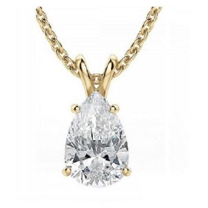 Euphoria Jewellery 14KT Yellow Gold BIS Certified Hallmarked EF VVS Pear Shape 0.30 CT Solitaire Diamond Pendant With Chain