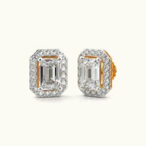 Euphoria Jewellery 14KT Yellow BIS Certified Hallmarked Emerald Round Diamond Earing