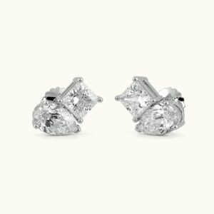 Euphoria Jewellery 14KT White BIS Certified Hallmarked Pear Princess Diamond Earing